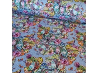 DZIANINA DRESOWA - KWIATY NA JEANSIE - 240g/m²/180cm